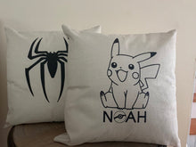 Load image into Gallery viewer, Kids Personalized Character and Retro Superhero Silhouette Throw Pillows