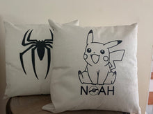 Load image into Gallery viewer, Kids Personalized Character and Retro Superhero Silhouette Throw Pillows
