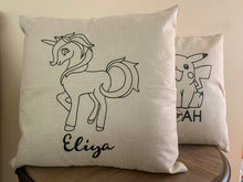 Load image into Gallery viewer, Kids Personalized Character and Retro Superhero Silhouette Throw Pillows
